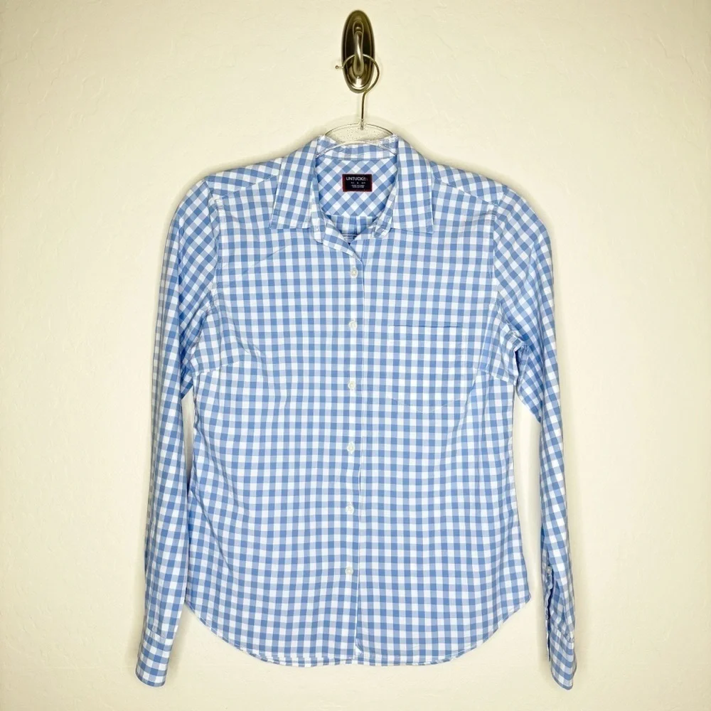 UNTUCKit Aria Light Blue & White Gingham Button-Up Women Top Career Work Size 4 - Picture 3 of 11